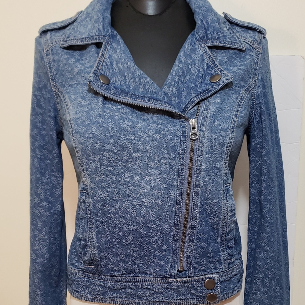 L'Amour Nanette Lapore Jean Jacket w Raised Flower